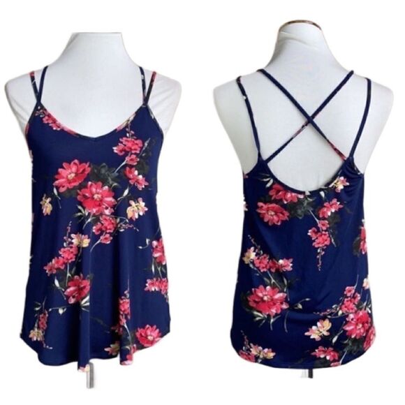 Papermoom Deep Blue Floral Lightweight Tank Top w/Strappy Back (Size: XS) - Picture 5 of 16